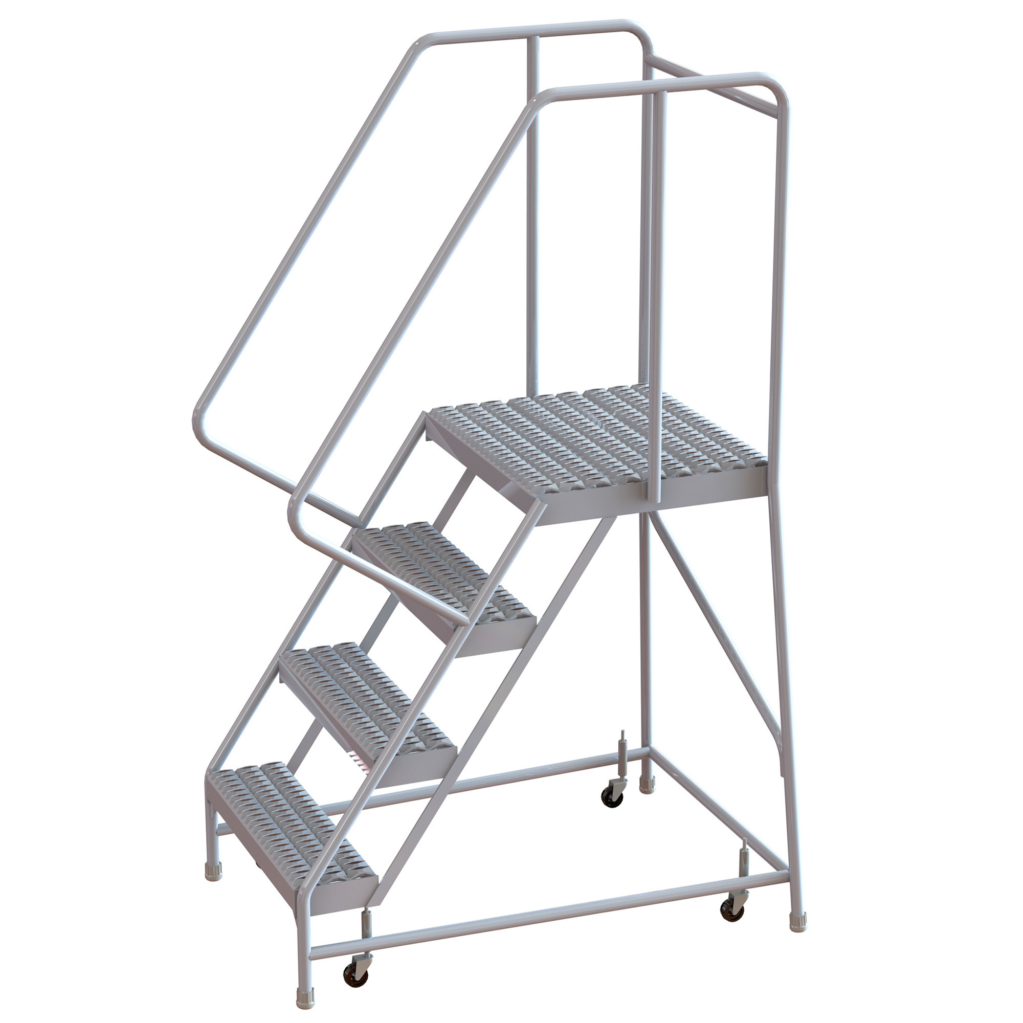 Tri-Arc 4-Step Aluminum Rolling Ladder with Serrated Steps and Spring-Loaded Casters, 24in.W x 21in.D Platform, 350-Lb. Capacity, Model# WLAR104245-D4